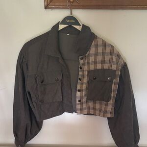 Women's Plaid and Solid Utility Jacket - Brown and Tan